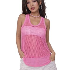 Eye Candy Pink Mesh Tank Top Women's M Racerback Fishnet‎ Layering Y2K